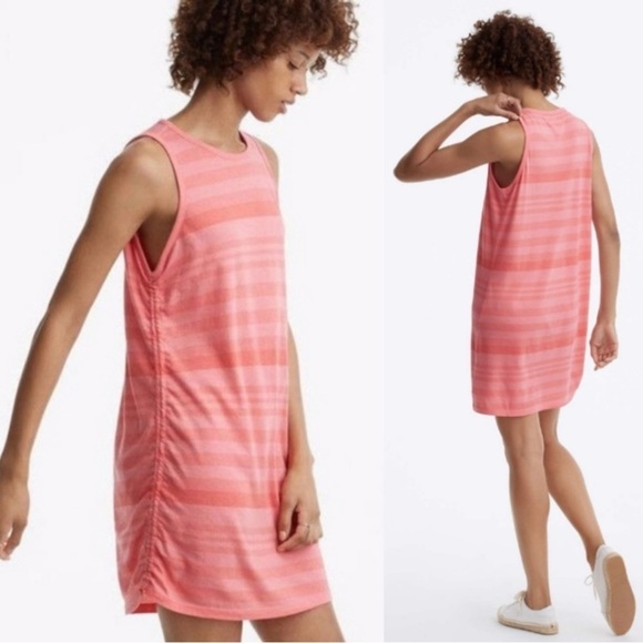 Lou & Grey Pink Striped Ruched Mini Dress - Picture 1 of 11